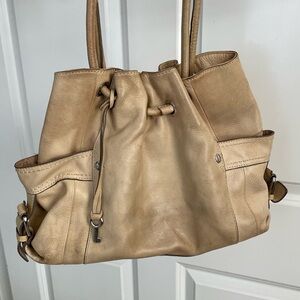 Vintage Fossil Tan Satchel Purse With Side Pockets and Buckles